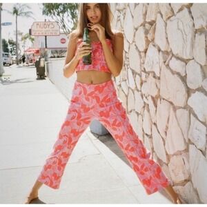 RVCA Floral Print Set XS Women Crop Top Pants Outfit Summer Festival Feminine